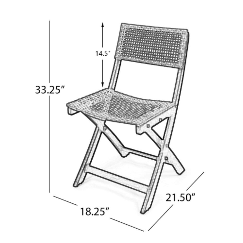 Neso Outdoor Bistro Chair Set of 2, Foldable Wicker Woven, Gray and Brown - BM355222