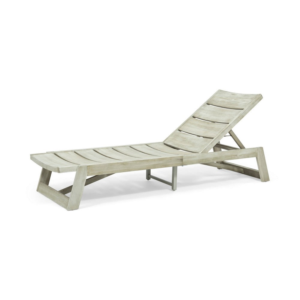 Makan Outdoor Chaise Lounge, Slatted and Adjustable, Gray Wash 78 Inch - BM355224
