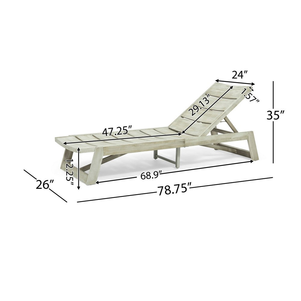 Makan Outdoor Chaise Lounge, Slatted and Adjustable, Gray Wash 78 Inch - BM355224