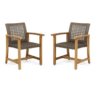 Bops Outdoor Dining Chair Set of 2, Rattan Woven Seat, Brown Wash Wood - BM355225