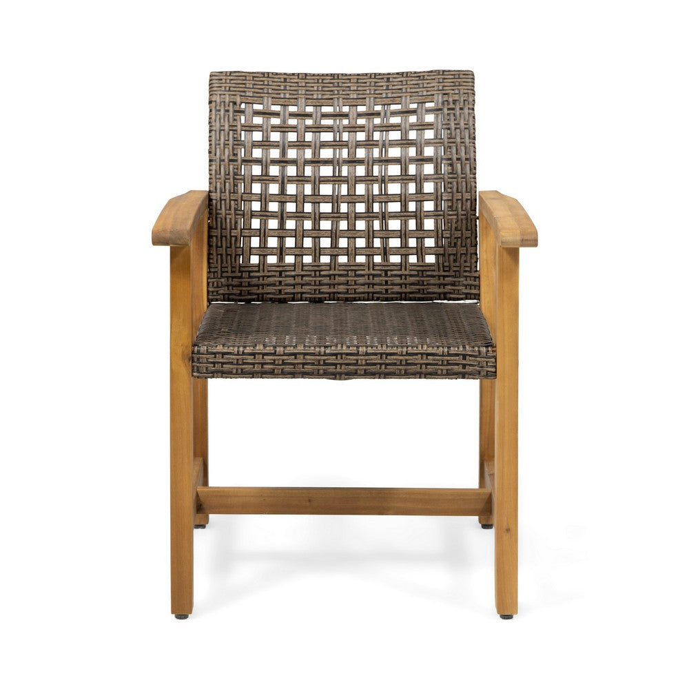 Bops Outdoor Dining Chair Set of 2, Rattan Woven Seat, Brown Wash Wood - BM355225