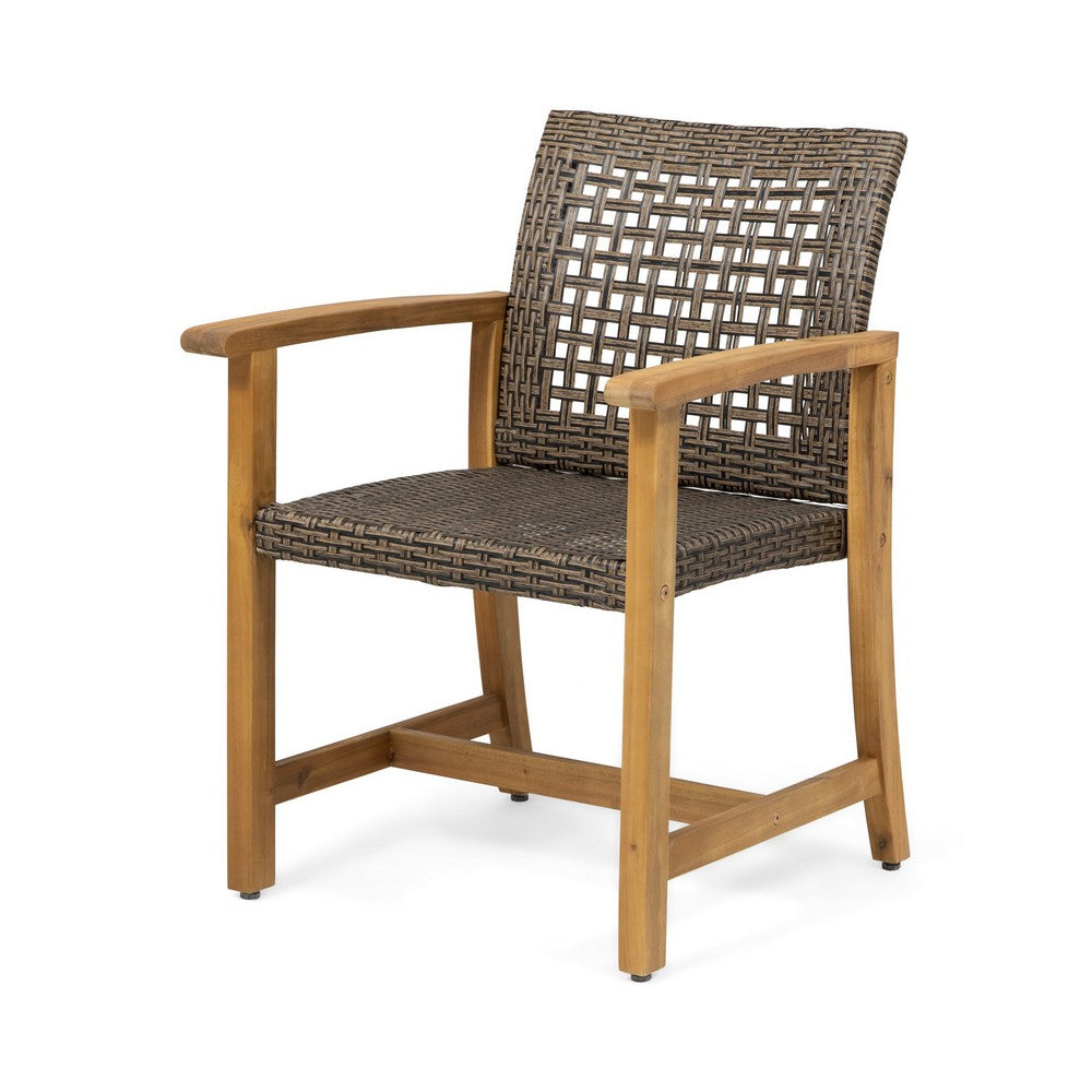 Bops Outdoor Dining Chair Set of 2, Rattan Woven Seat, Brown Wash Wood - BM355225