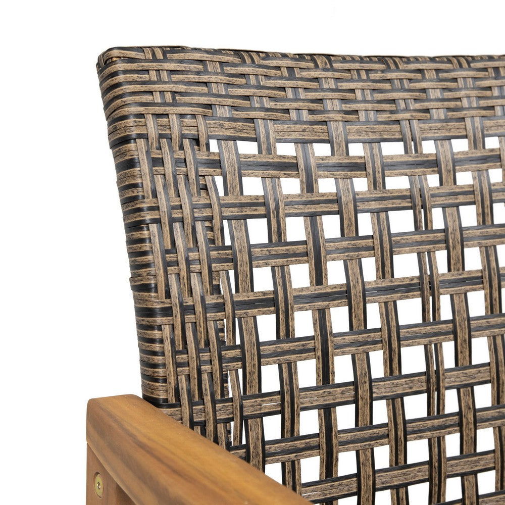 Bops Outdoor Dining Chair Set of 2, Rattan Woven Seat, Brown Wash Wood - BM355225