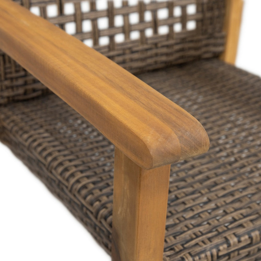Bops Outdoor Dining Chair Set of 2, Rattan Woven Seat, Brown Wash Wood - BM355225