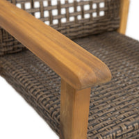 Bops Outdoor Dining Chair Set of 2, Rattan Woven Seat, Brown Wash Wood - BM355225