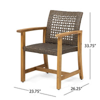 Bops Outdoor Dining Chair Set of 2, Rattan Woven Seat, Brown Wash Wood - BM355225