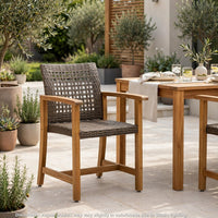 Bops Outdoor Dining Chair Set of 2, Rattan Woven Seat, Brown Wash Wood - BM355225