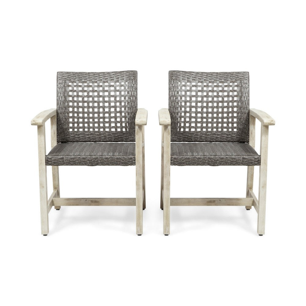 Bops Outdoor Dining Chair Set of 2, Gray Rattan Seat, Whitewash Wood-BM355227