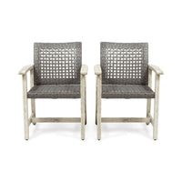 Bops Outdoor Dining Chair Set of 2, Gray Rattan Seat, Whitewash Wood-BM355227