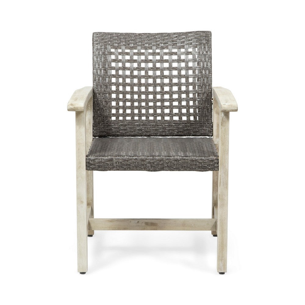 Bops Outdoor Dining Chair Set of 2, Gray Rattan Seat, Whitewash Wood-BM355227