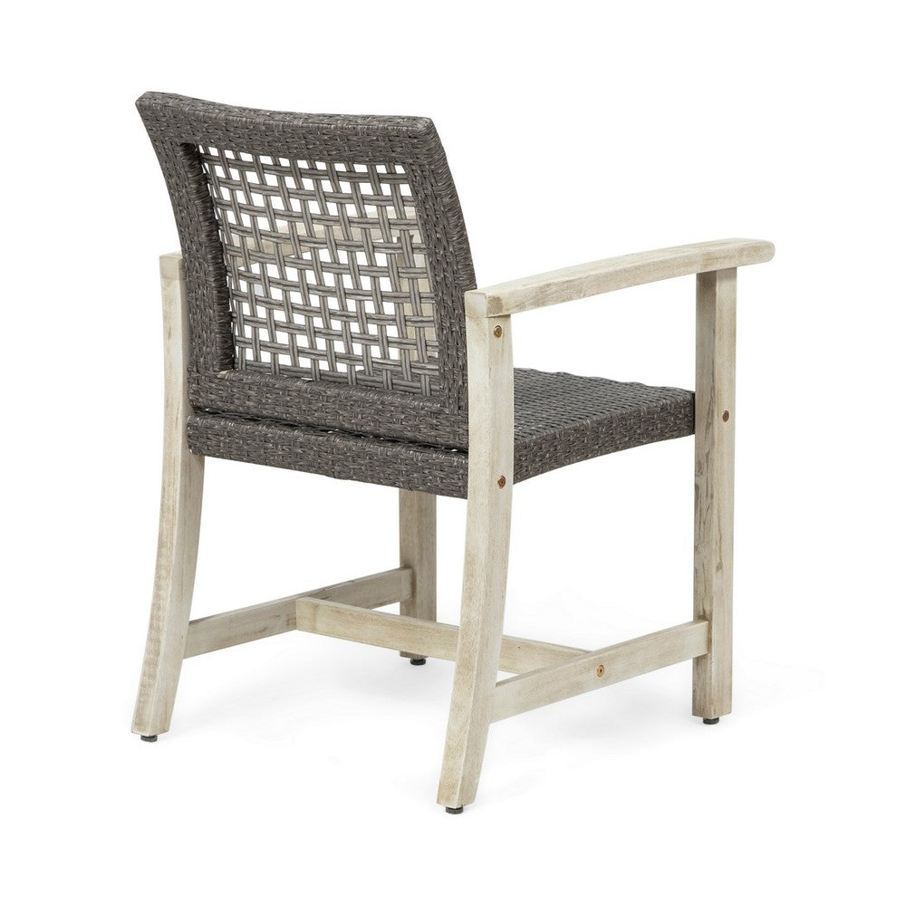 Bops Outdoor Dining Chair Set of 2, Gray Rattan Seat, Whitewash Wood-BM355227