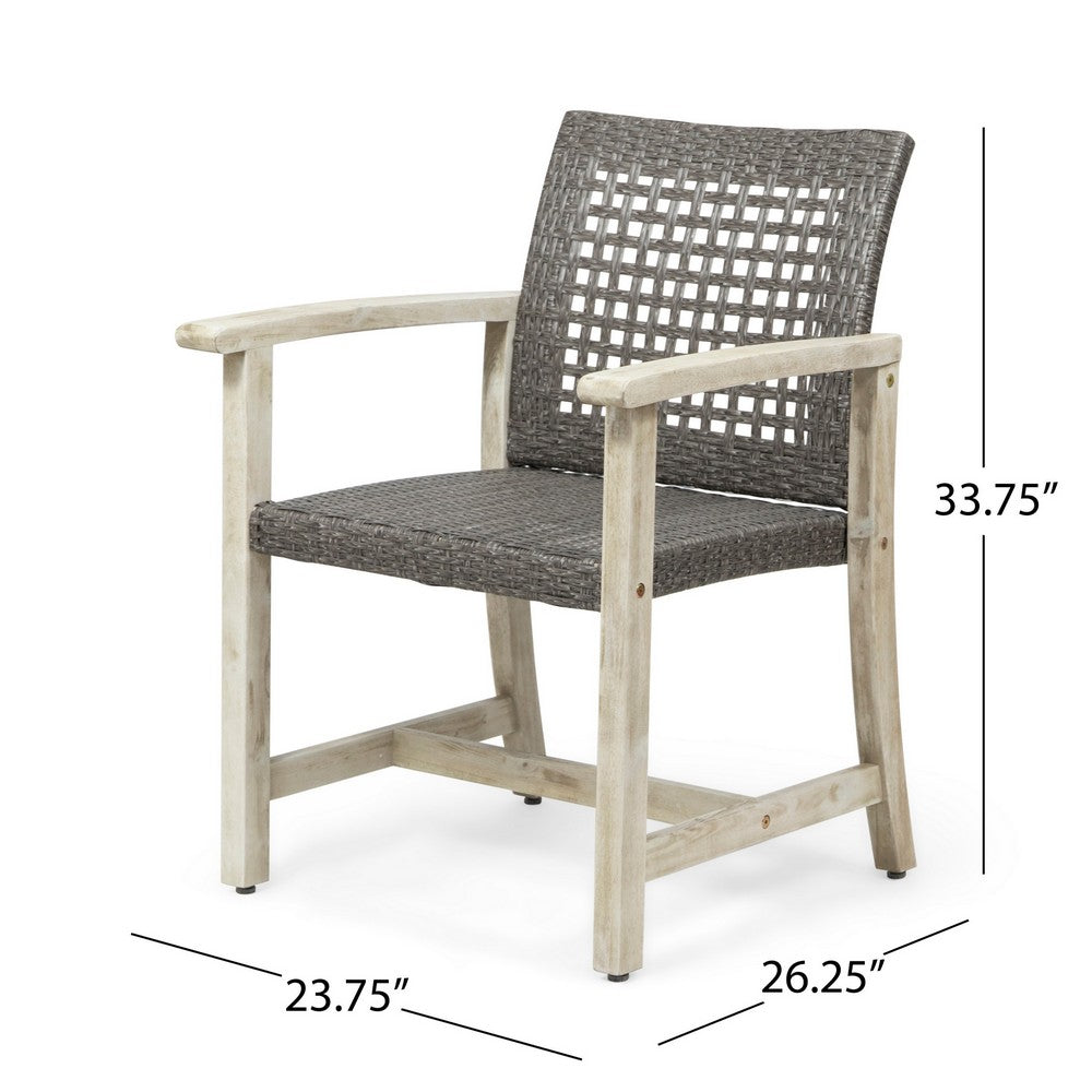 Bops Outdoor Dining Chair Set of 2, Gray Rattan Seat, Whitewash Wood-BM355227