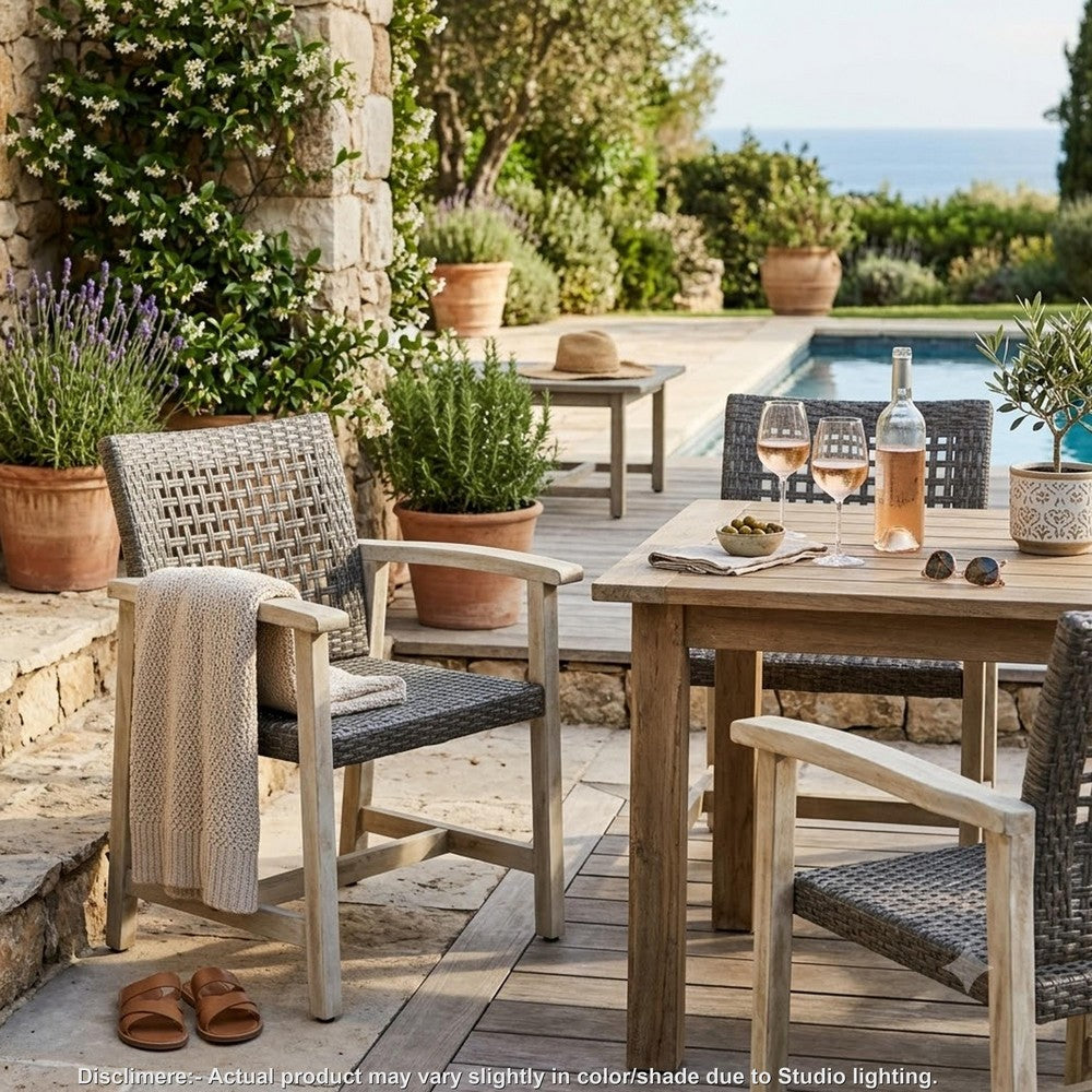 Bops Outdoor Dining Chair Set of 2, Gray Rattan Seat, Whitewash Wood-BM355227