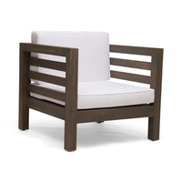 Carie Outdoor Club Chair, White Fabric Cushions, Slatted Frame, Gray Wood - BM355228