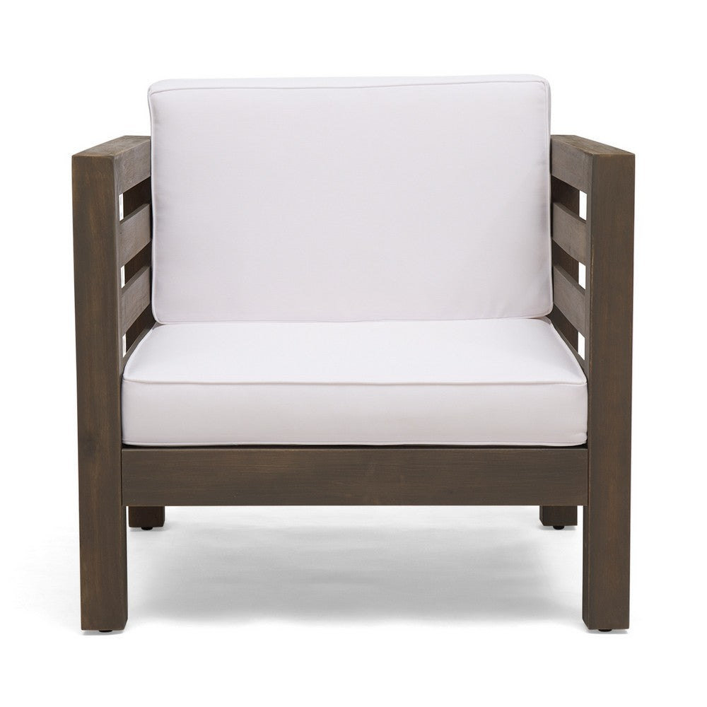 Carie Outdoor Club Chair, White Fabric Cushions, Slatted Frame, Gray Wood - BM355228