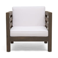 Carie Outdoor Club Chair, White Fabric Cushions, Slatted Frame, Gray Wood - BM355228