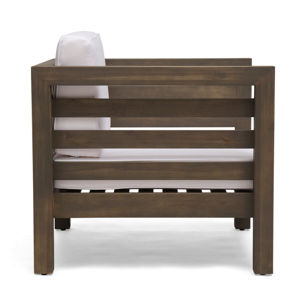 Carie Outdoor Club Chair, White Fabric Cushions, Slatted Frame, Gray Wood - BM355228