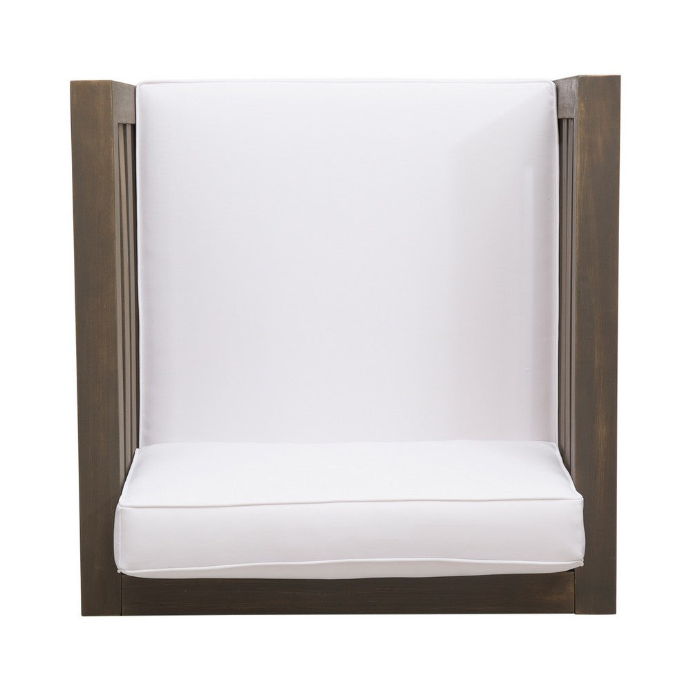 Carie Outdoor Club Chair, White Fabric Cushions, Slatted Frame, Gray Wood - BM355228