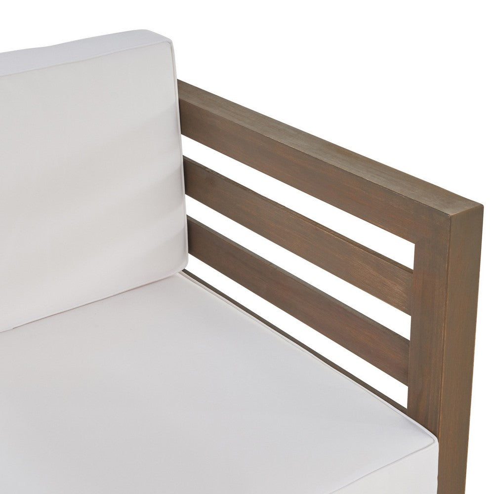Carie Outdoor Club Chair, White Fabric Cushions, Slatted Frame, Gray Wood - BM355228