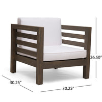 Carie Outdoor Club Chair, White Fabric Cushions, Slatted Frame, Gray Wood - BM355228