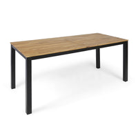 Outdoor Dining Table, Slatted Rectangular Top, Black Iron, Brown 71 Inch - BM355229