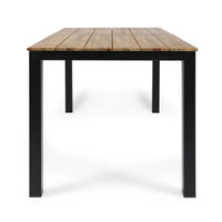 Outdoor Dining Table, Slatted Rectangular Top, Black Iron, Brown 71 Inch - BM355229