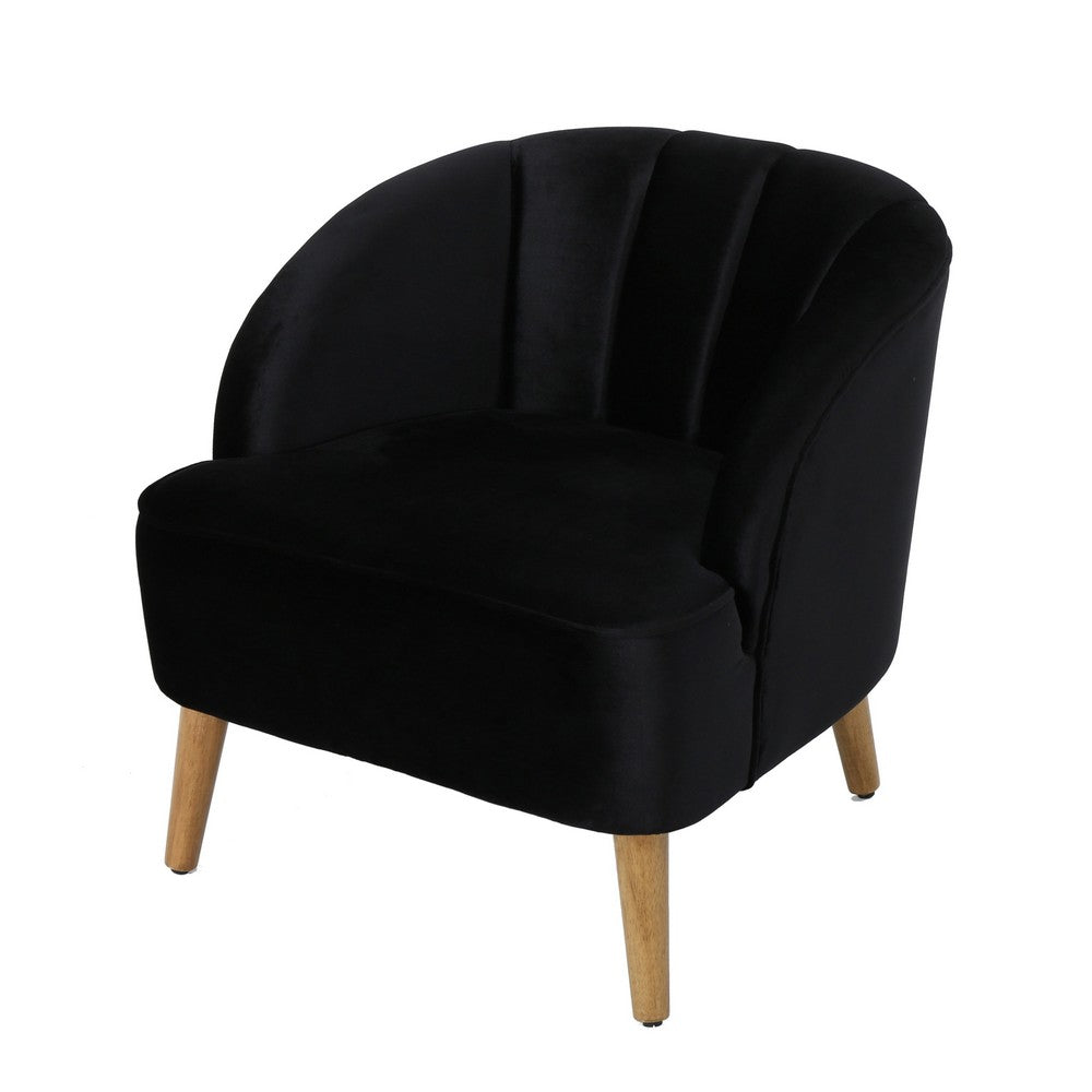 Accent Barrel Chair, Channeled Black Altay Velvet, Walnut Brown Wood Legs - BM355231