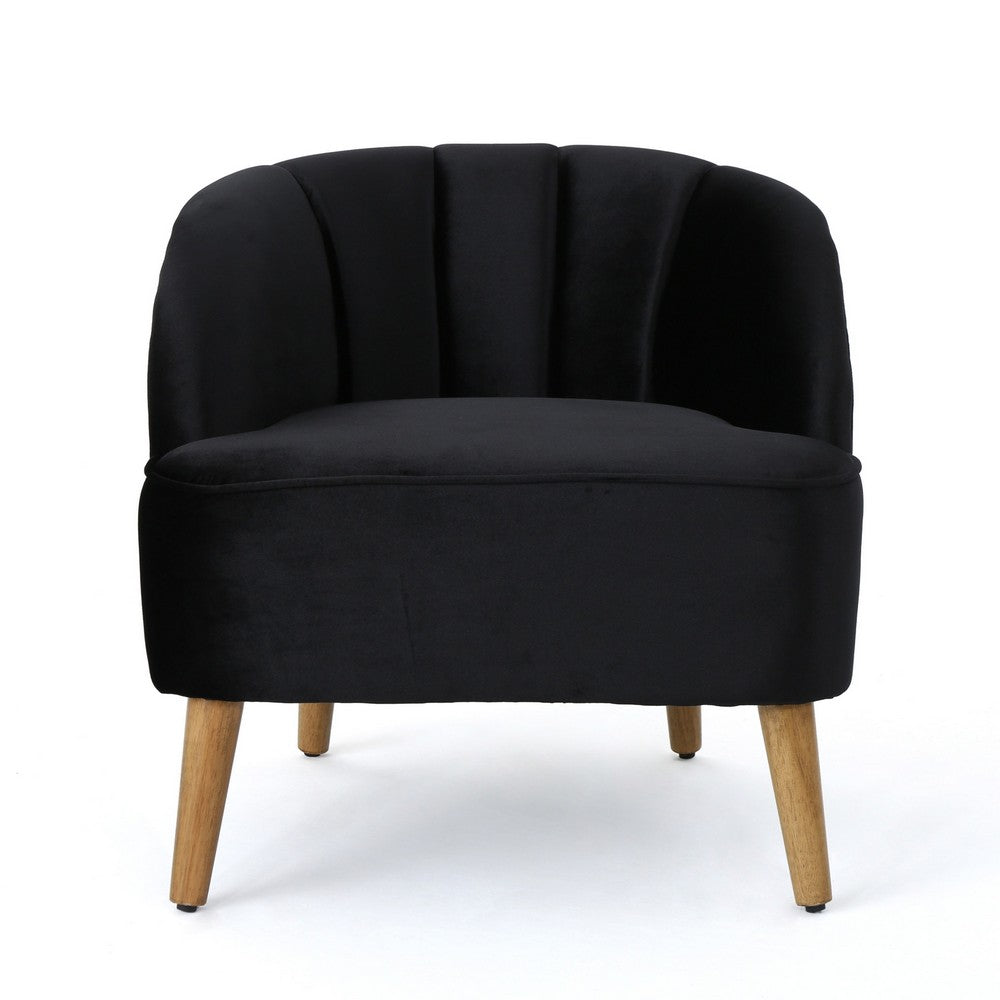 Accent Barrel Chair, Channeled Black Altay Velvet, Walnut Brown Wood Legs - BM355231