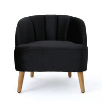 Accent Barrel Chair, Channeled Black Altay Velvet, Walnut Brown Wood Legs - BM355231