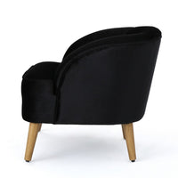 Accent Barrel Chair, Channeled Black Altay Velvet, Walnut Brown Wood Legs - BM355231