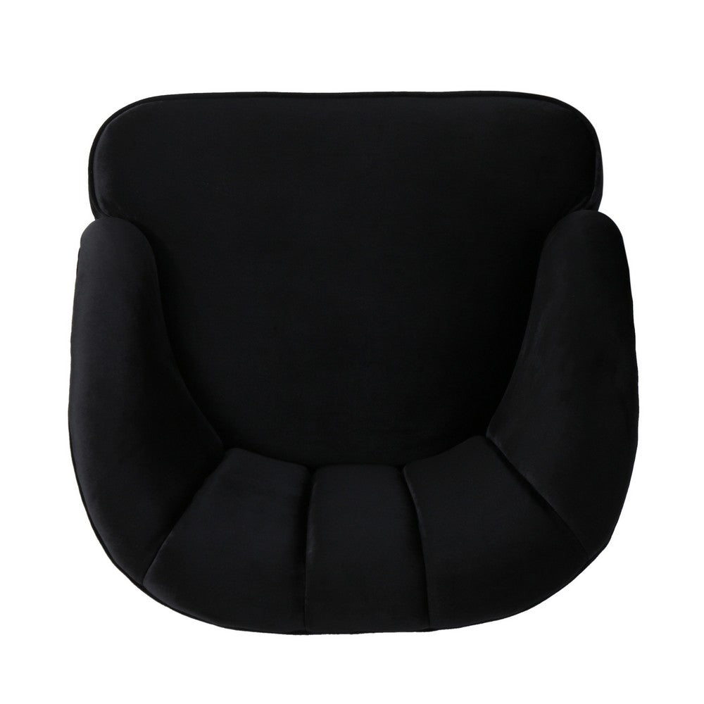 Accent Barrel Chair, Channeled Black Altay Velvet, Walnut Brown Wood Legs - BM355231