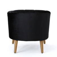 Accent Barrel Chair, Channeled Black Altay Velvet, Walnut Brown Wood Legs - BM355231
