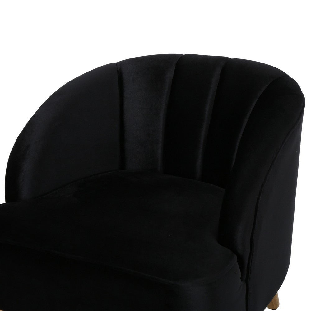 Accent Barrel Chair, Channeled Black Altay Velvet, Walnut Brown Wood Legs - BM355231