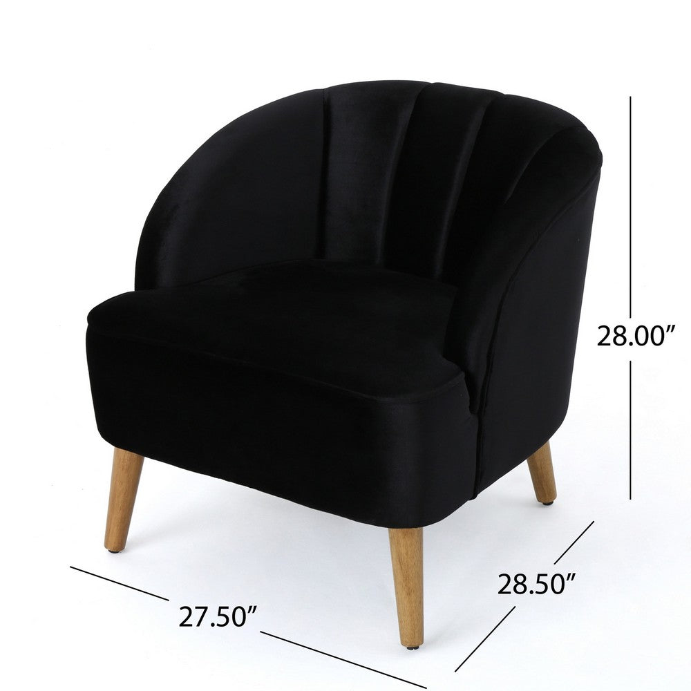 Accent Barrel Chair, Channeled Black Altay Velvet, Walnut Brown Wood Legs - BM355231