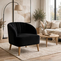 Accent Barrel Chair, Channeled Black Altay Velvet, Walnut Brown Wood Legs - BM355231