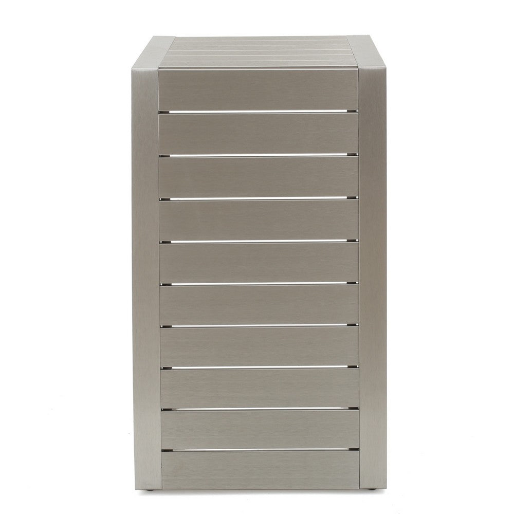 Kory Outdoor Side Table, C-Shaped, Slatted Frame, Silver Aluminum 24 Inch - BM355232