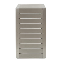Kory Outdoor Side Table, C-Shaped, Slatted Frame, Silver Aluminum 24 Inch - BM355232
