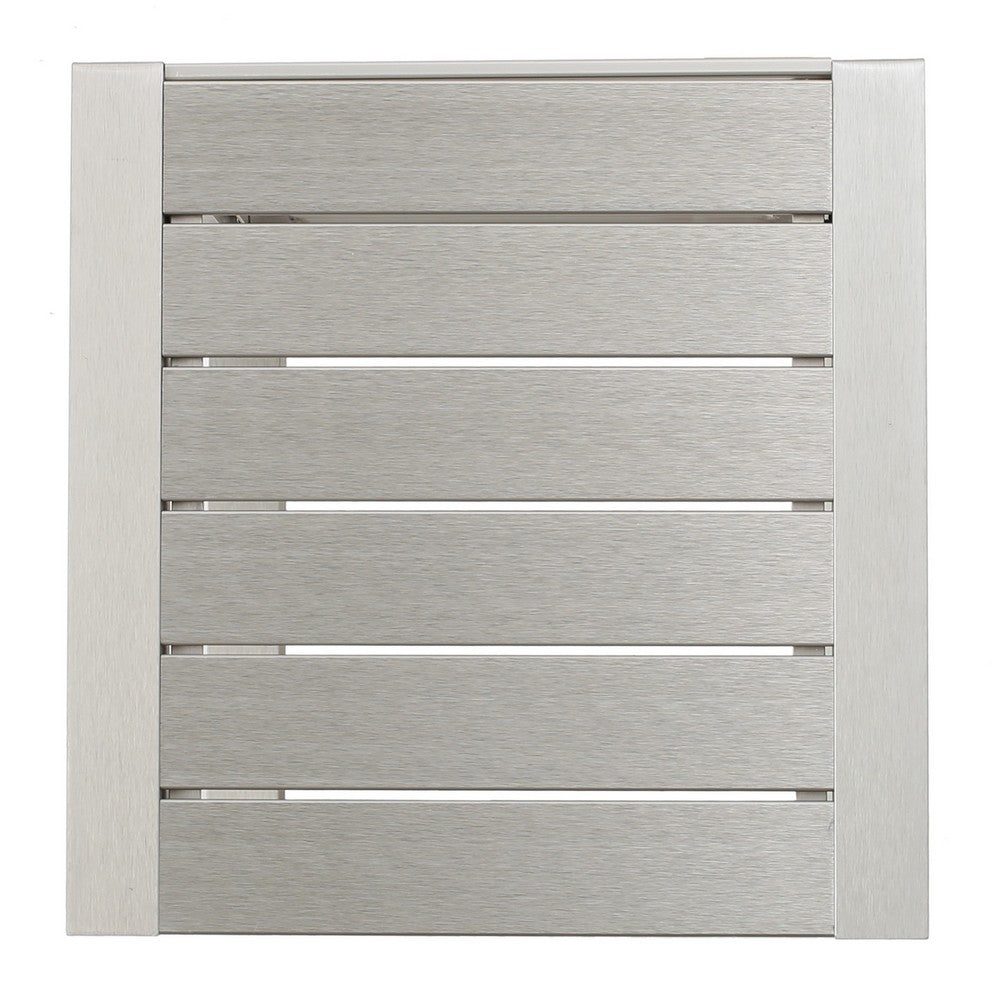 Kory Outdoor Side Table, C-Shaped, Slatted Frame, Silver Aluminum 24 Inch - BM355232