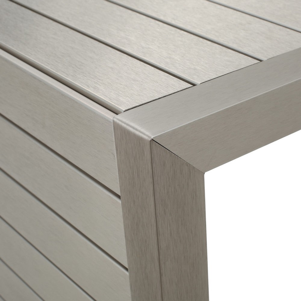 Kory Outdoor Side Table, C-Shaped, Slatted Frame, Silver Aluminum 24 Inch - BM355232