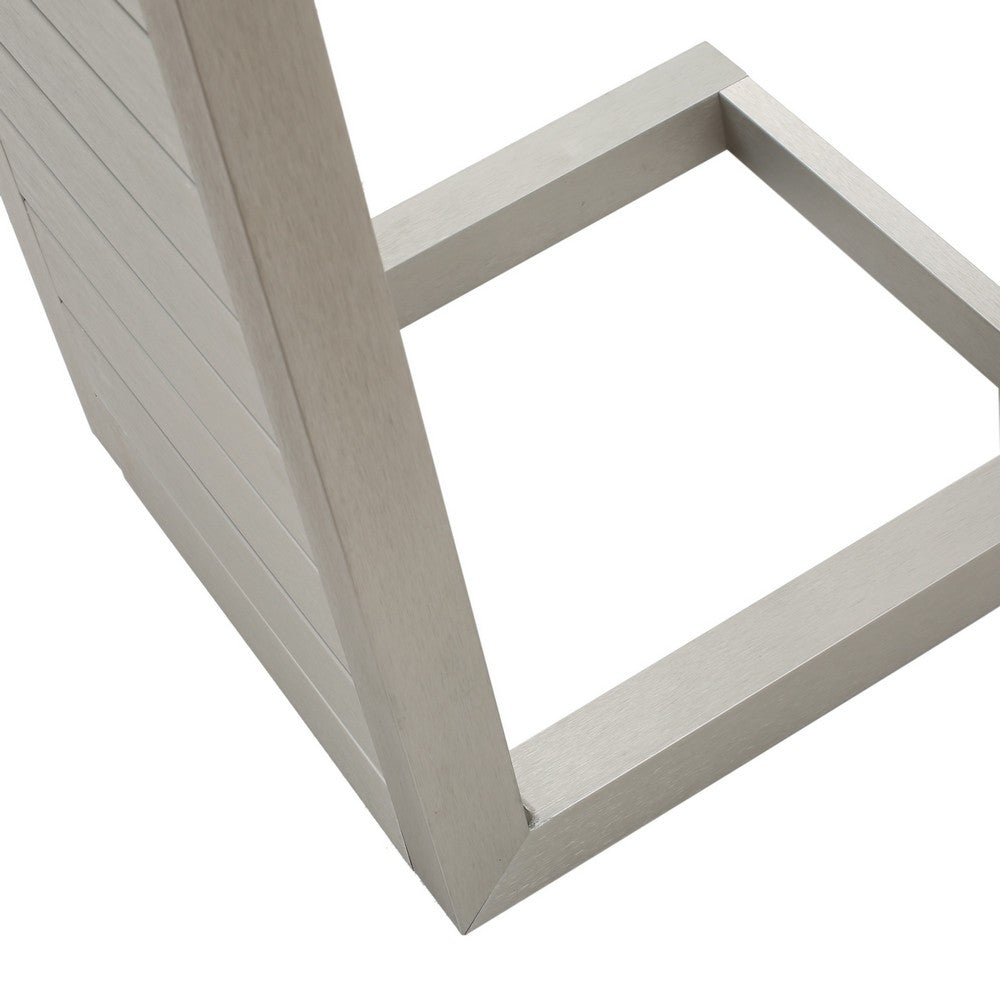 Kory Outdoor Side Table, C-Shaped, Slatted Frame, Silver Aluminum 24 Inch - BM355232