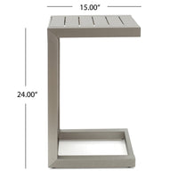 Kory Outdoor Side Table, C-Shaped, Slatted Frame, Silver Aluminum 24 Inch - BM355232