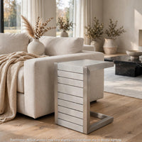 Kory Outdoor Side Table, C-Shaped, Slatted Frame, Silver Aluminum 24 Inch - BM355232