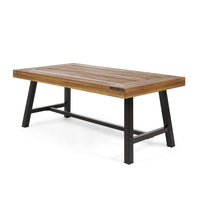 Leslee Outdoor Coffee Table, Slatted Rectangular Top, Black Metal 46 Inch - BM355234