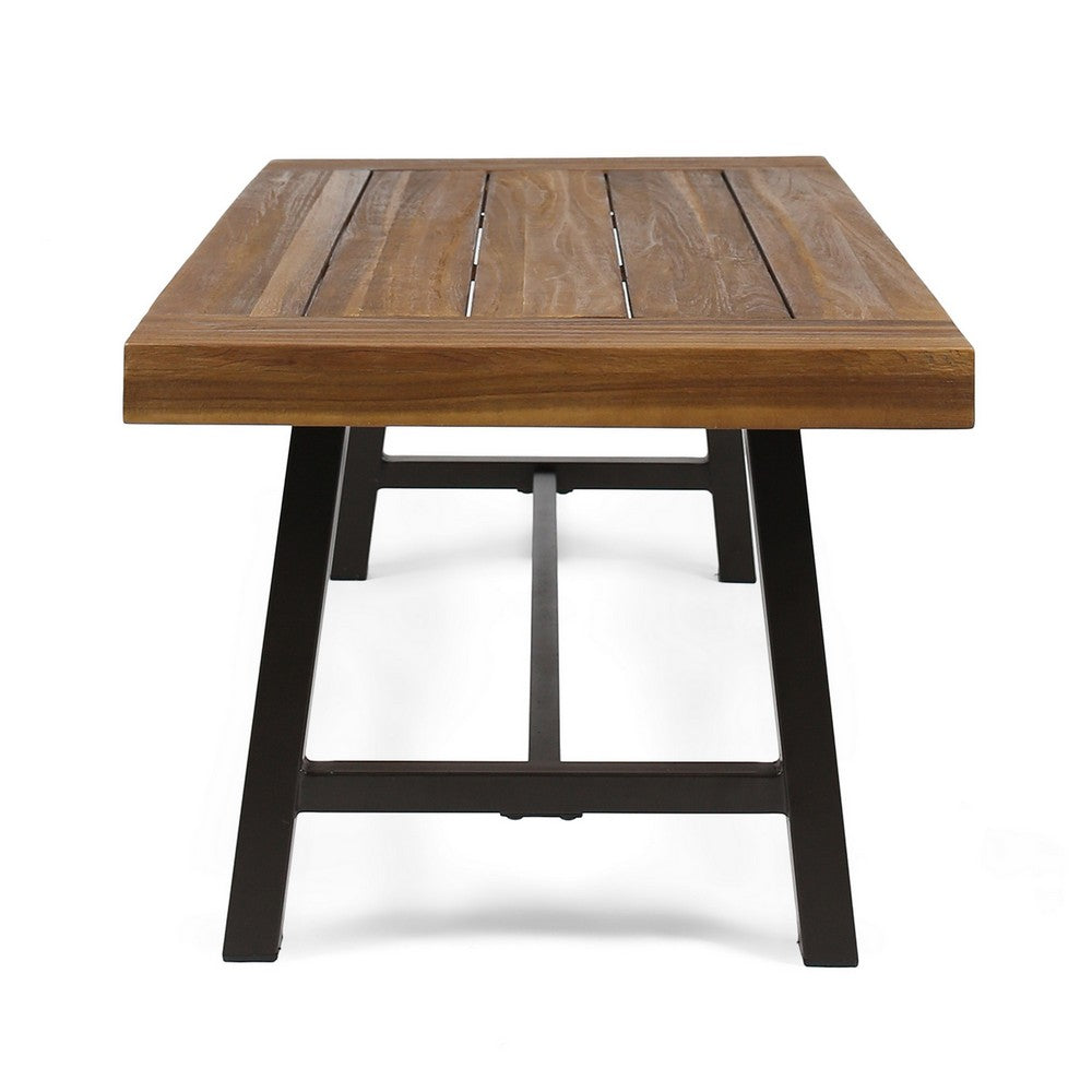 Leslee Outdoor Coffee Table, Slatted Rectangular Top, Black Metal 46 Inch - BM355234