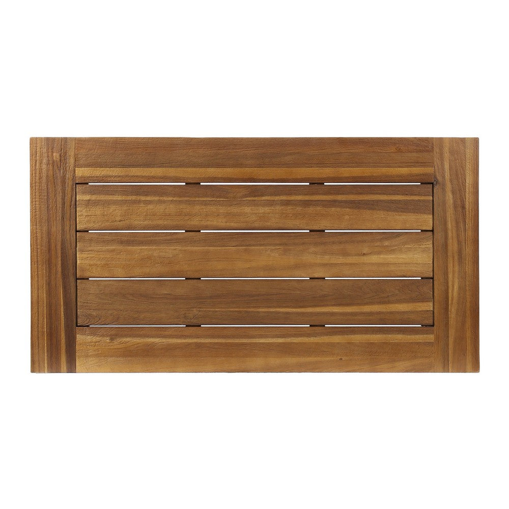 Leslee Outdoor Coffee Table, Slatted Rectangular Top, Black Metal 46 Inch - BM355234