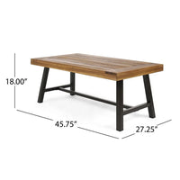 Leslee Outdoor Coffee Table, Slatted Rectangular Top, Black Metal 46 Inch - BM355234