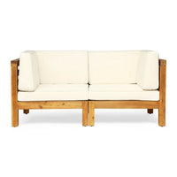 Carie Outdoor 2pc Loveseat Set, Beige Polyester, Slatted Brown Wood - BM355235