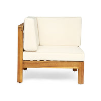 Carie Outdoor 2pc Loveseat Set, Beige Polyester, Slatted Brown Wood - BM355235