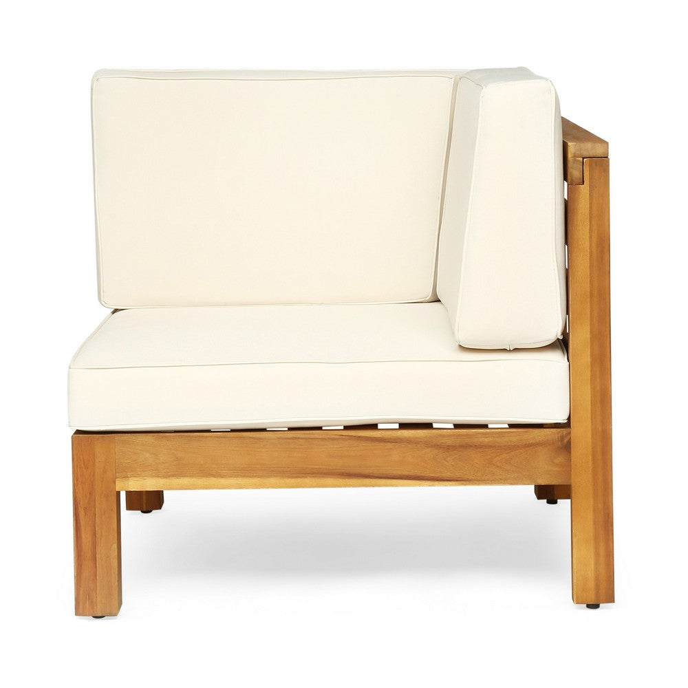 Carie Outdoor 2pc Loveseat Set, Beige Polyester, Slatted Brown Wood - BM355235