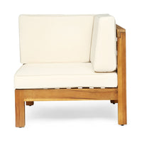 Carie Outdoor 2pc Loveseat Set, Beige Polyester, Slatted Brown Wood - BM355235